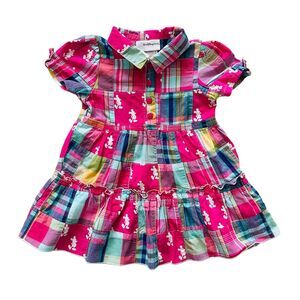 Walt Disney World Pink Plaid Mickey Mouse Madras Patchwork Dress Size 18 months
